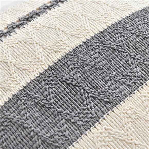 Fancy Homi Set of 2 Neutral Grey Farmhouse Decorative Throw Pillow Covers 18x18 - Picture 4 of 8